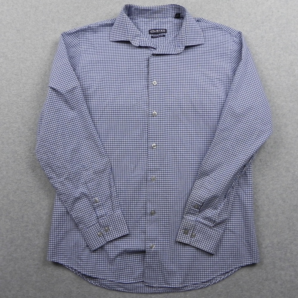 Unlisted Dress Shirt Mens M Slim Fit Blue Gingham Check Easy Care Long Sleeve